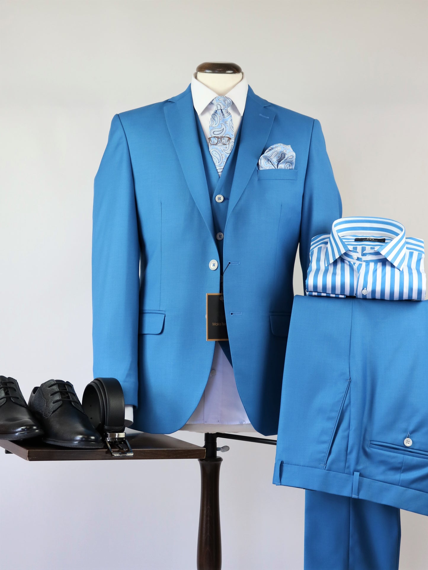 LIGHT BLUE 3-PIECE ΚΟΣΤΟΥΜΙ MAKIS TSELIOS ΣΕ ΣΤΕΝΗ ΓΡΑΜΜΗ (B1011.2)