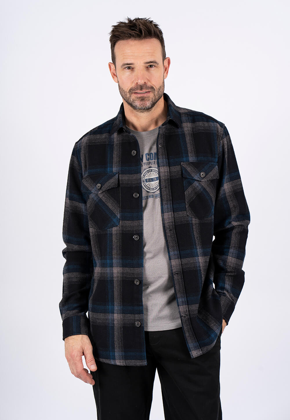 DARK NAVY ΚΑΡΟ OVERSHIRT PRE END ΣΕ ΚΑΝΟΝΙΚΗ ΓΡΑΜΜΗ (dixon check/7119 dark petrol)